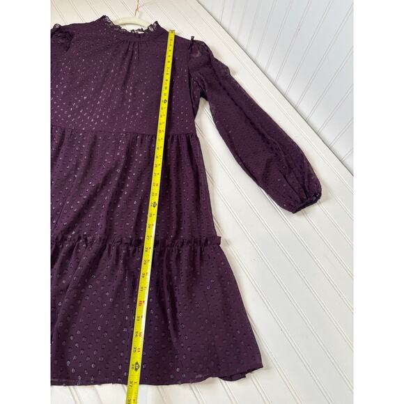 Tommy Hilfiger Plum Glitter Knee Fit & Flare Dress Dot Chiffon Tiered Size 12 - Picture 6 of 8